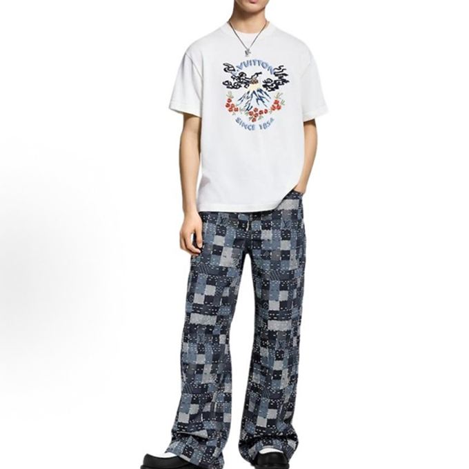 lv louis vuitton fuji mountain jacquard knit short sleeve t-shirt